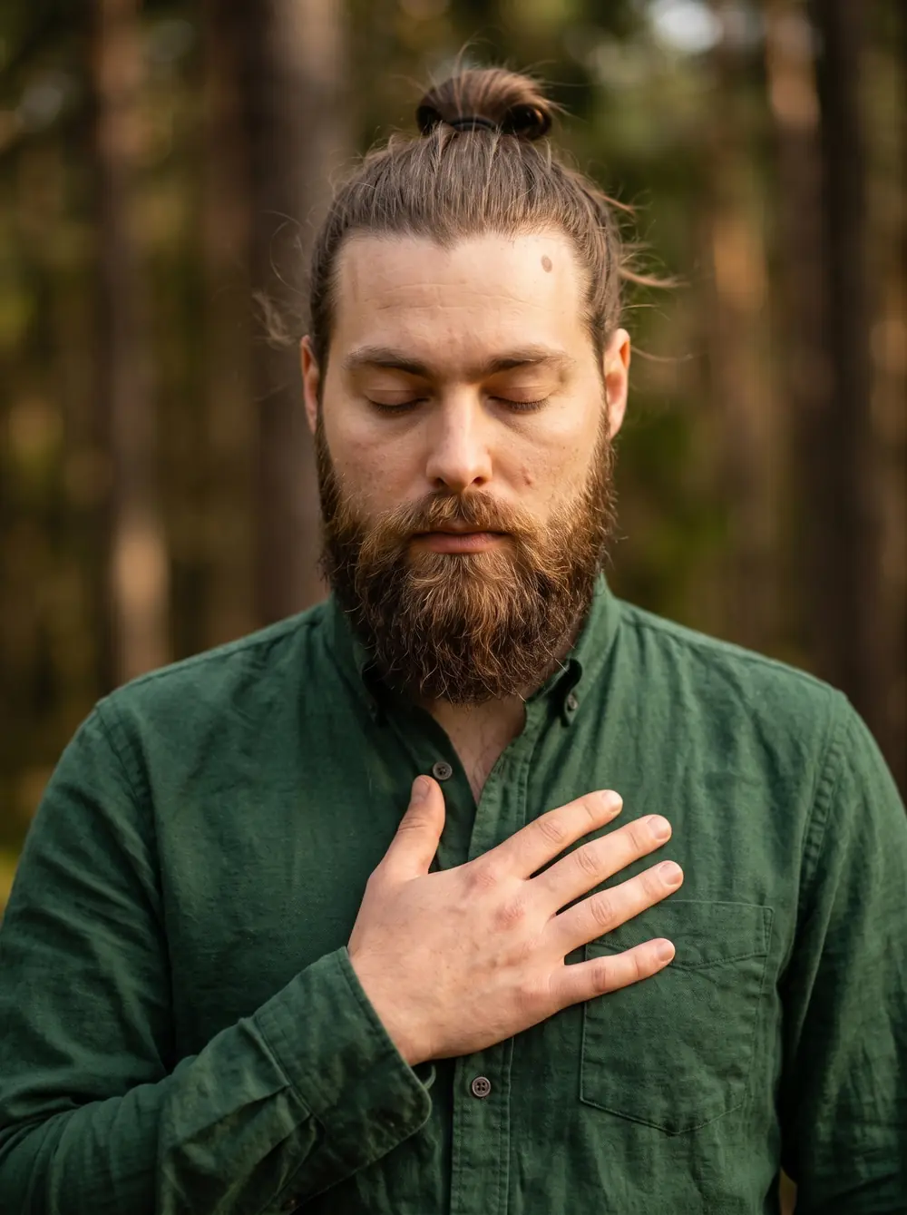 Nicolas, les yeux fermés, la main sur le cœur
